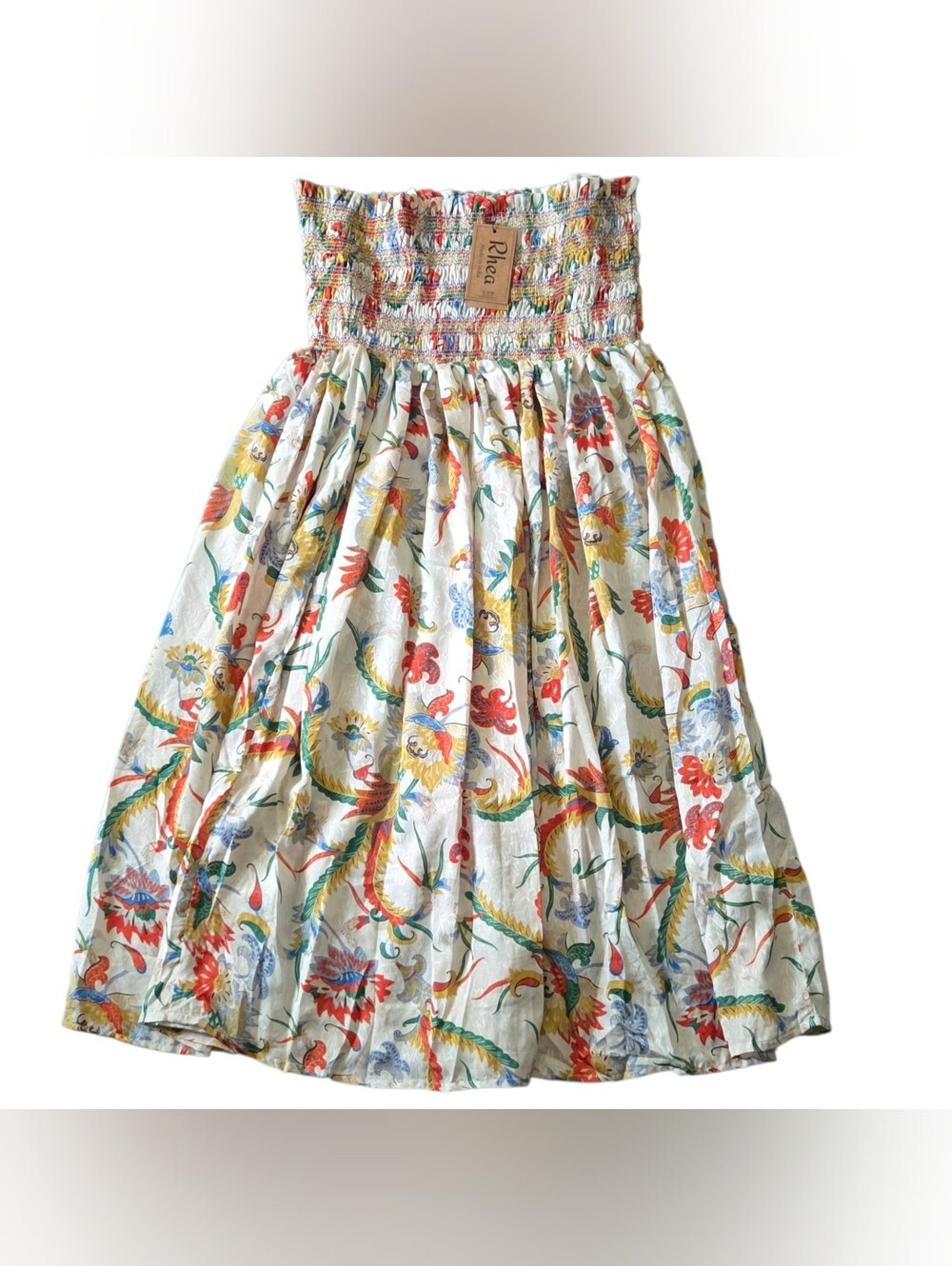 Rhea Beige Strapless Floral Smocked Maxi Dress (16-22 Chest Stretch)